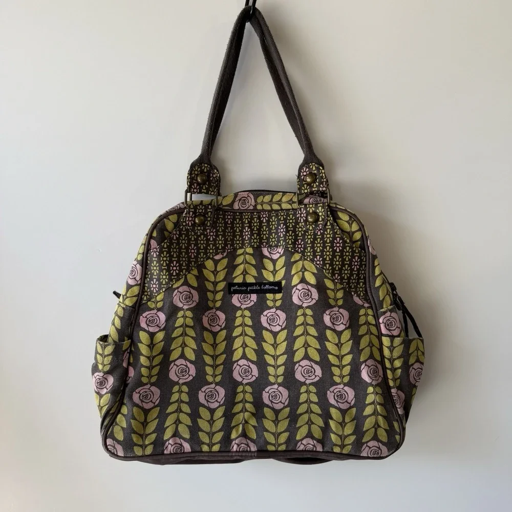 Petunia Pickle Bottom Diaper Bag Floral Convert Backpack Tote Baby Green Pink